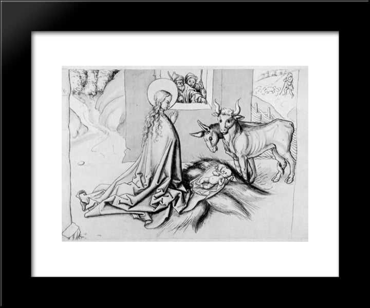 Adoration Of The Child 20x24 Black Modern Wood Framed Art Print Poster by Schongauer, Martin