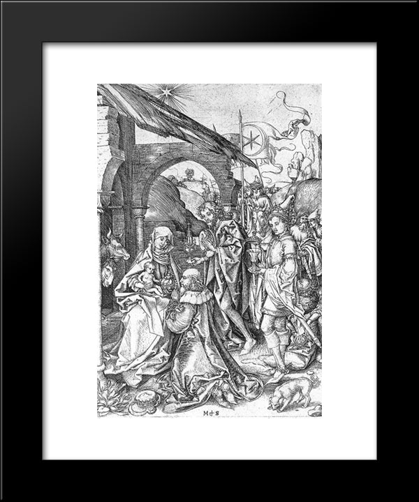 Adoration Of The Magi 20x24 Black Modern Wood Framed Art Print Poster by Schongauer, Martin