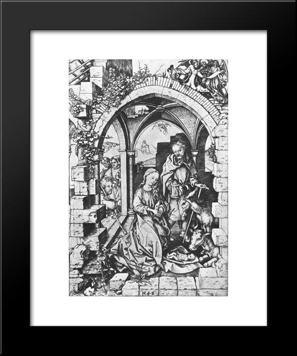 Birth Of Jesus 20x24 Black Modern Wood Framed Art Print Poster by Schongauer, Martin