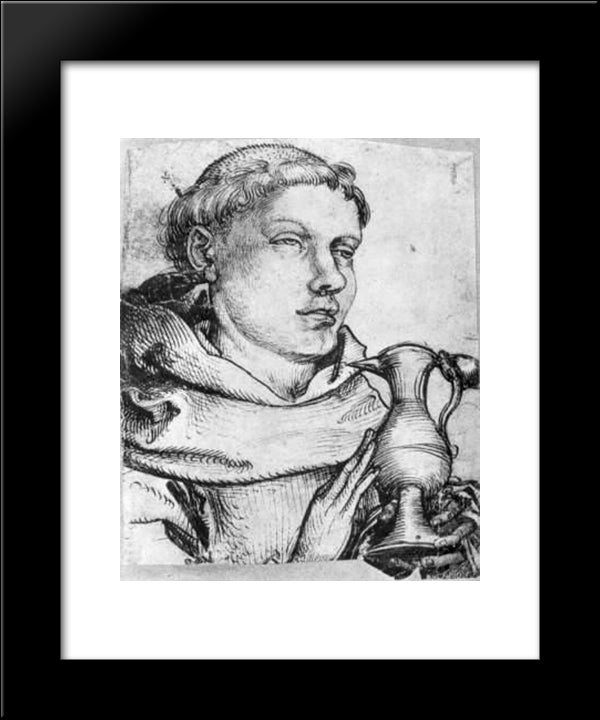 Bust Of A Monk Assisting At Communion 20x24 Black Modern Wood Framed Art Print Poster by Schongauer, Martin