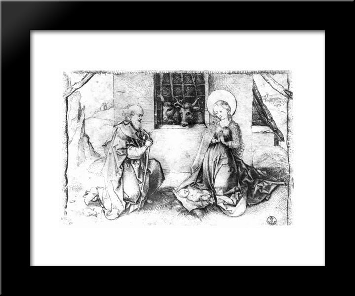 Christ'S Birth 20x24 Black Modern Wood Framed Art Print Poster by Schongauer, Martin