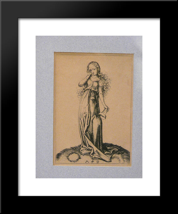 Engraving On Copper Of A Foolish Virgin 20x24 Black Modern Wood Framed Art Print Poster by Schongauer, Martin
