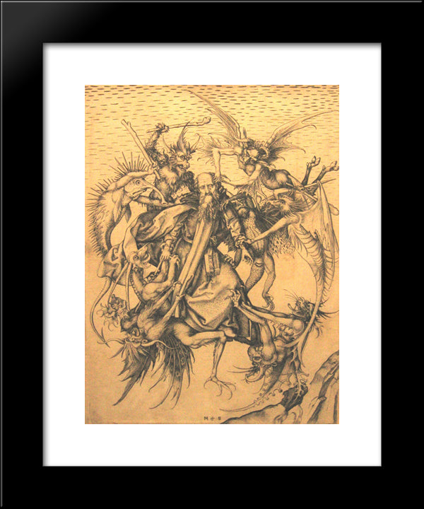 Holy Antonius 20x24 Black Modern Wood Framed Art Print Poster by Schongauer, Martin