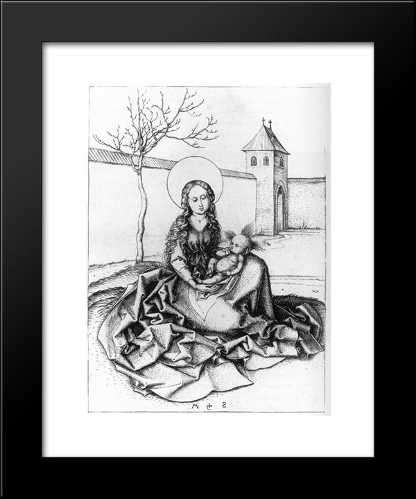 Madonna And Child In The Couryard 20x24 Black Modern Wood Framed Art Print Poster by Schongauer, Martin