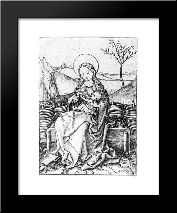 Madonna On The Turf Bench 20x24 Black Modern Wood Framed Art Print Poster by Schongauer, Martin