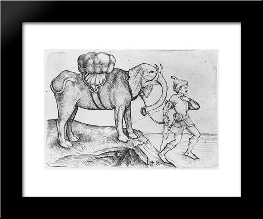 The Elephant And His Trainer 20x24 Black Modern Wood Framed Art Print Poster by Schongauer, Martin