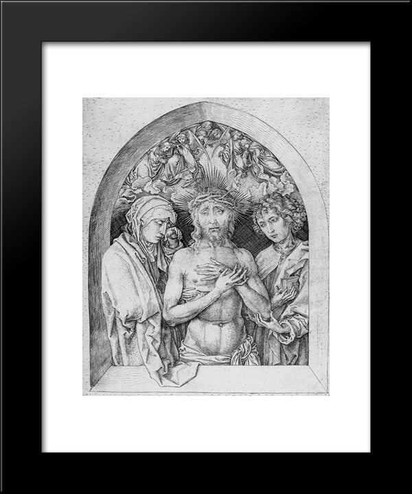 The Man Of Sorrows With The Virgin Mary And St. John The Evangelist 20x24 Black Modern Wood Framed Art Print Poster by Schongauer, Martin