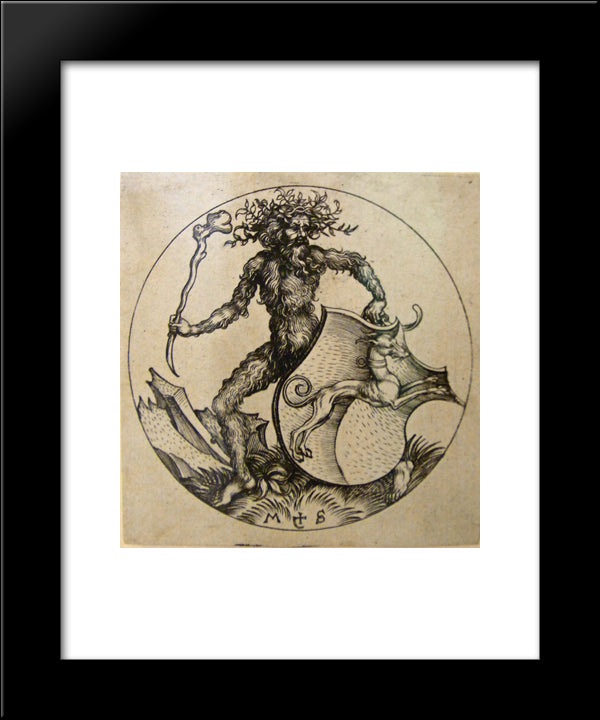Wild Man With Shield 20x24 Black Modern Wood Framed Art Print Poster by Schongauer, Martin
