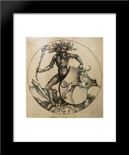 Wild Man With Shield 20x24 Black Modern Wood Framed Art Print Poster by Schongauer, Martin
