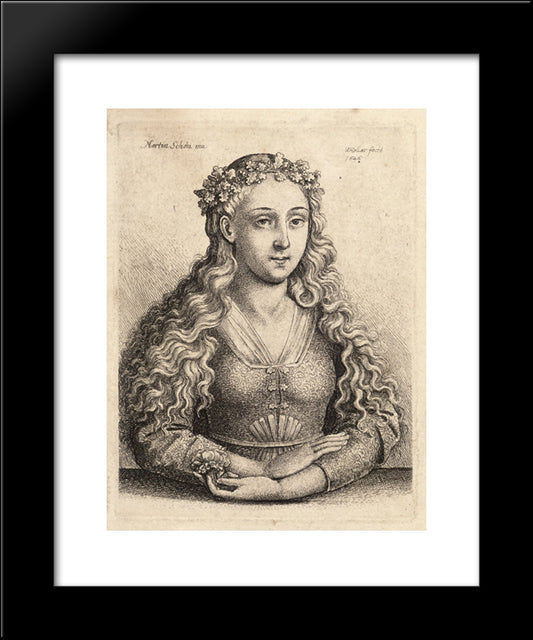 Woman With A Wreath Of Oak Leaves 20x24 Black Modern Wood Framed Art Print Poster by Schongauer, Martin