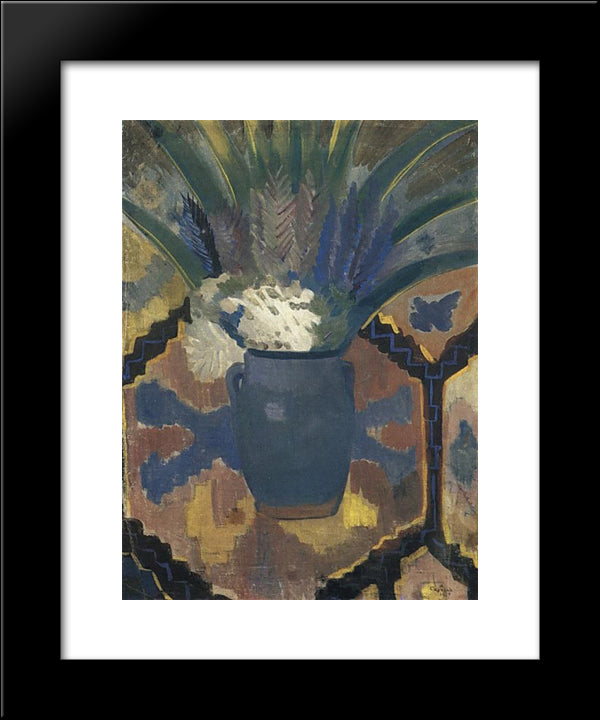 Flowers Against The Backdrop Of Carpet 20x24 Black Modern Wood Framed Art Print Poster by Saryan, Martiros