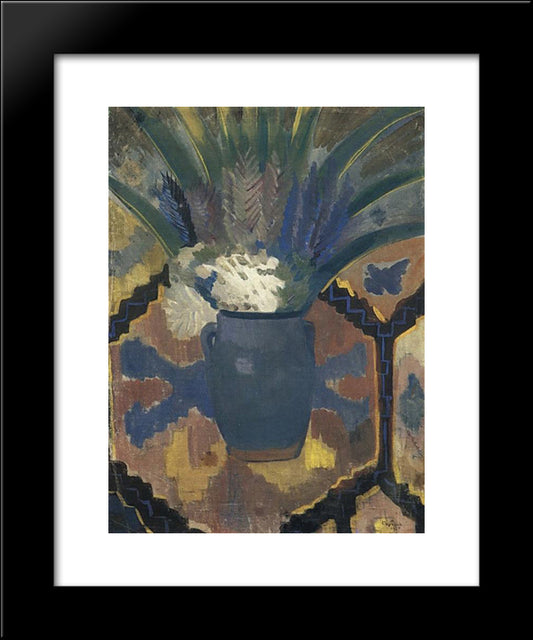 Flowers Against The Backdrop Of Carpet 20x24 Black Modern Wood Framed Art Print Poster by Saryan, Martiros