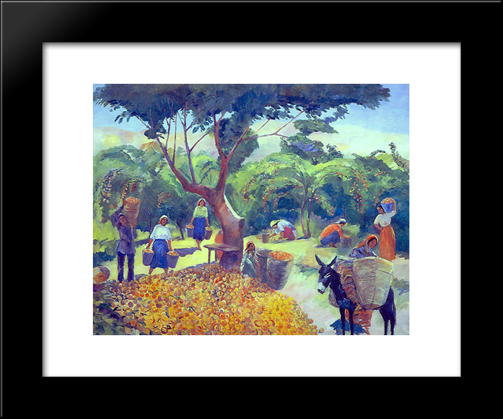 Gathering Peaches In The Collective Farm In Armenia 20x24 Black Modern Wood Framed Art Print Poster by Saryan, Martiros