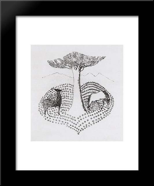 Gazelles Near The Tree 20x24 Black Modern Wood Framed Art Print Poster by Saryan, Martiros