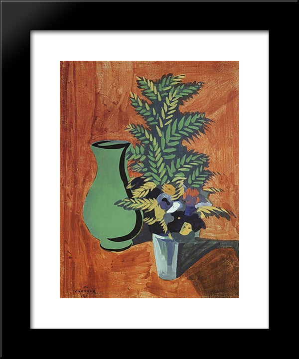 Green Jug And Bouquet 20x24 Black Modern Wood Framed Art Print Poster by Saryan, Martiros
