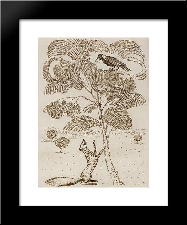 Illustration For The Fable 'The Crow And The Fox' 20x24 Black Modern Wood Framed Art Print Poster by Saryan, Martiros
