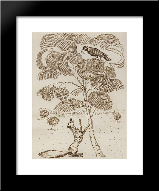 Illustration For The Fable 'The Crow And The Fox' 20x24 Black Modern Wood Framed Art Print Poster by Saryan, Martiros