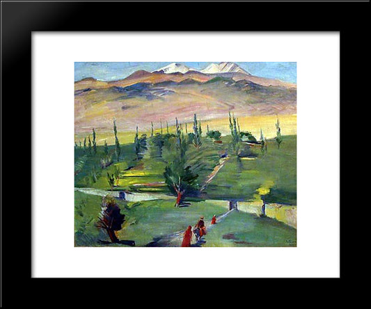 Landscape With A View Of Mount Ararat 20x24 Black Modern Wood Framed Art Print Poster by Saryan, Martiros