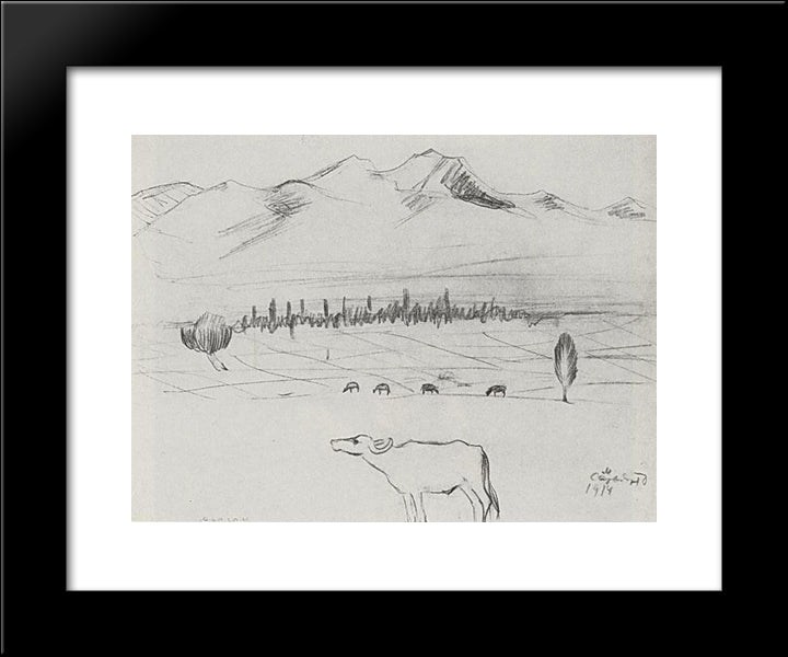 Mount Aragats 20x24 Black Modern Wood Framed Art Print Poster by Saryan, Martiros