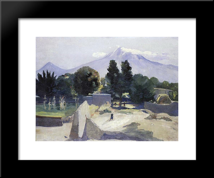 Mount Ararat From The Village Mhchan 20x24 Black Modern Wood Framed Art Print Poster by Saryan, Martiros