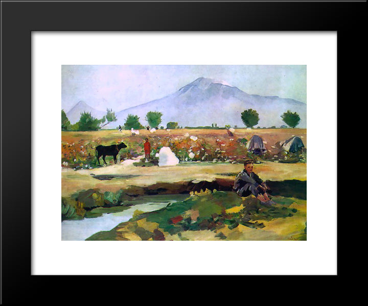 Picking Cotton In The Ararat Valley 20x24 Black Modern Wood Framed Art Print Poster by Saryan, Martiros