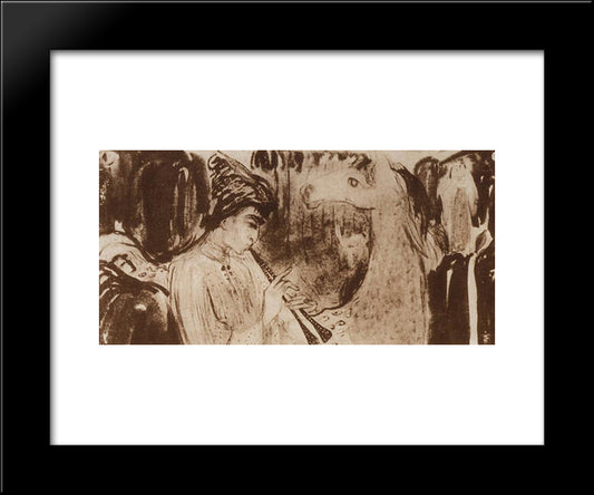 Piping Shepherd 20x24 Black Modern Wood Framed Art Print Poster by Saryan, Martiros