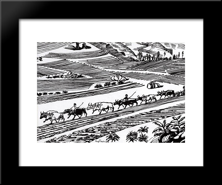 Plowing 20x24 Black Modern Wood Framed Art Print Poster by Saryan, Martiros