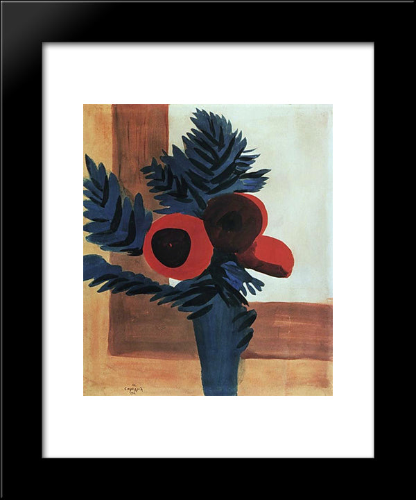 Red Flowers 20x24 Black Modern Wood Framed Art Print Poster by Saryan, Martiros