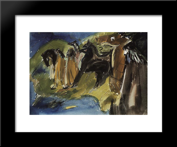 Riders At The River 20x24 Black Modern Wood Framed Art Print Poster by Saryan, Martiros