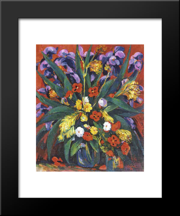 Still Life With Irises And Poppies 20x24 Black Modern Wood Framed Art Print Poster by Saryan, Martiros