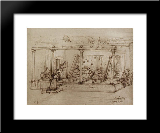 Weaving The Carpet 20x24 Black Modern Wood Framed Art Print Poster by Saryan, Martiros