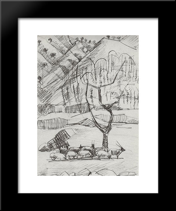 Willow Tree And Herd 20x24 Black Modern Wood Framed Art Print Poster by Saryan, Martiros