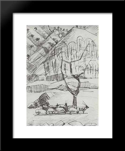 Willow Tree And Herd 20x24 Black Modern Wood Framed Art Print Poster by Saryan, Martiros