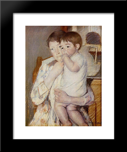 Baby In His Mother`S Arms, Sucking His Finger 20x24 Black Modern Wood Framed Art Print Poster by Cassatt, Mary
