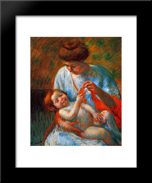Baby Lying On His Mother S Lap, Reaching To Hold A Scarf 20x24 Black Modern Wood Framed Art Print Poster by Cassatt, Mary
