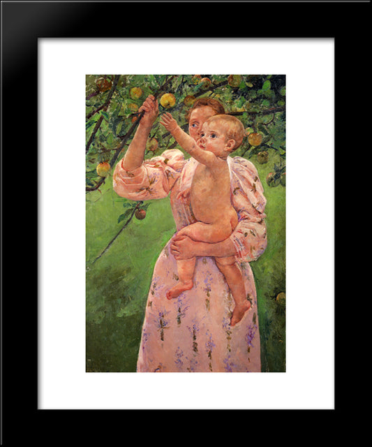 Baby Reaching For An Apple 20x24 Black Modern Wood Framed Art Print Poster by Cassatt, Mary