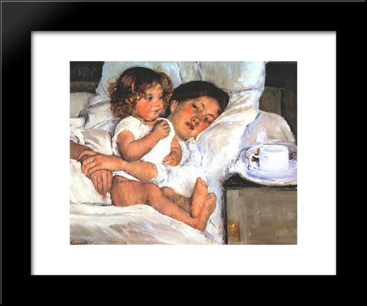 Breakfast In Bed 20x24 Black Modern Wood Framed Art Print Poster by Cassatt, Mary