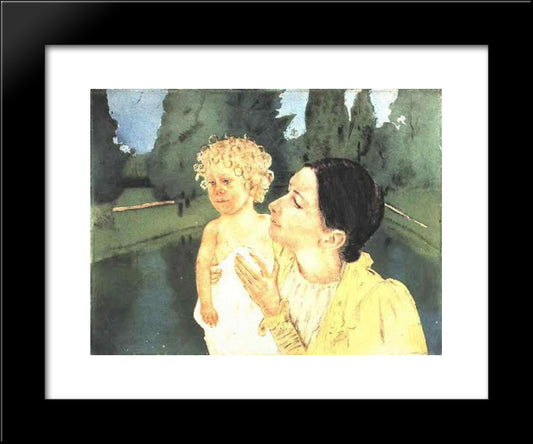 By The Pond 20x24 Black Modern Wood Framed Art Print Poster by Cassatt, Mary