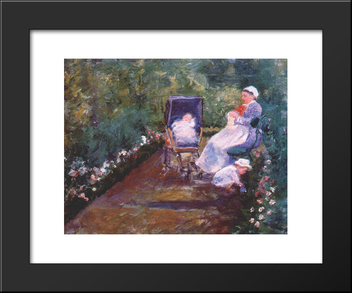 Children In A Garden 20x24 Black Modern Wood Framed Art Print Poster by Cassatt, Mary