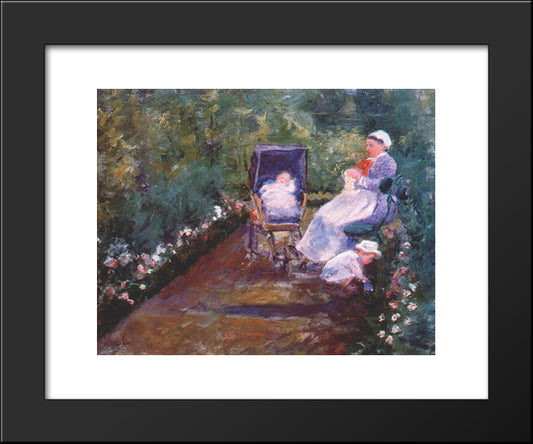 Children In A Garden 20x24 Black Modern Wood Framed Art Print Poster by Cassatt, Mary