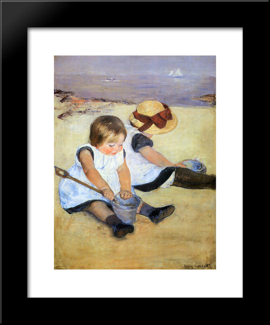 Children Playing On The Beach 20x24 Black Modern Wood Framed Art Print Poster by Cassatt, Mary