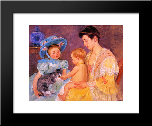 Children Playing With A Cat 20x24 Black Modern Wood Framed Art Print Poster by Cassatt, Mary