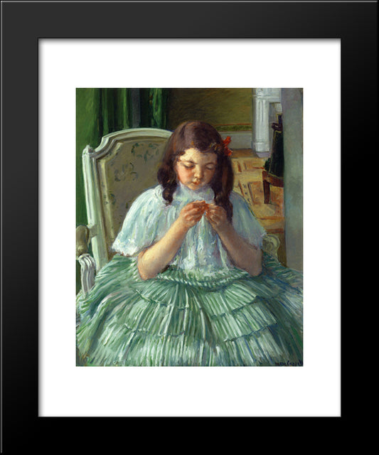 Francoise In Green, Sewing 20x24 Black Modern Wood Framed Art Print Poster by Cassatt, Mary