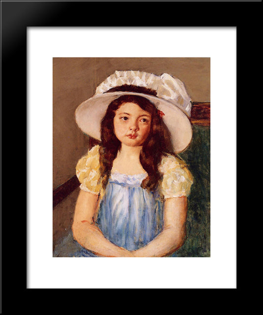 Francoise Wearing A Big White Hat 20x24 Black Modern Wood Framed Art Print Poster by Cassatt, Mary