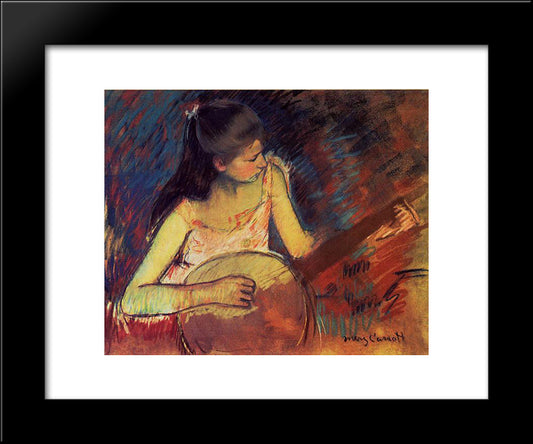 Girl With A Banjo 20x24 Black Modern Wood Framed Art Print Poster by Cassatt, Mary