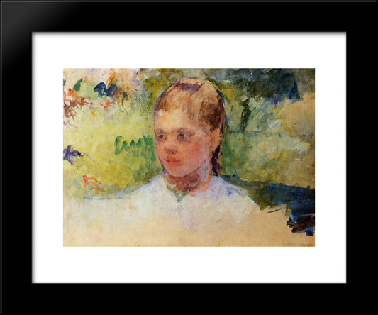 Girl`S Head Green Background 20x24 Black Modern Wood Framed Art Print Poster by Cassatt, Mary