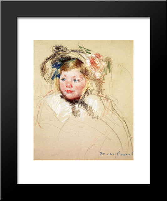 Head Of Sara In A Bonnet Looking Left 20x24 Black Modern Wood Framed Art Print Poster by Cassatt, Mary