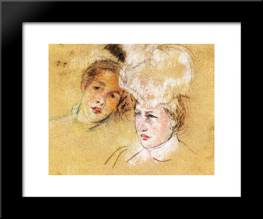 Heads Of Leontine And A Friend 20x24 Black Modern Wood Framed Art Print Poster by Cassatt, Mary
