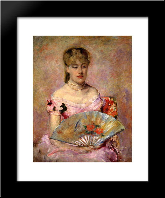 Lady With A Fan (Portrait Of Anne Chlotte Gailld) 20x24 Black Modern Wood Framed Art Print Poster by Cassatt, Mary