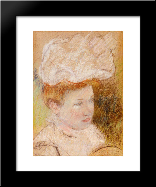 Leontine In A Pink Fluffy Hat 20x24 Black Modern Wood Framed Art Print Poster by Cassatt, Mary